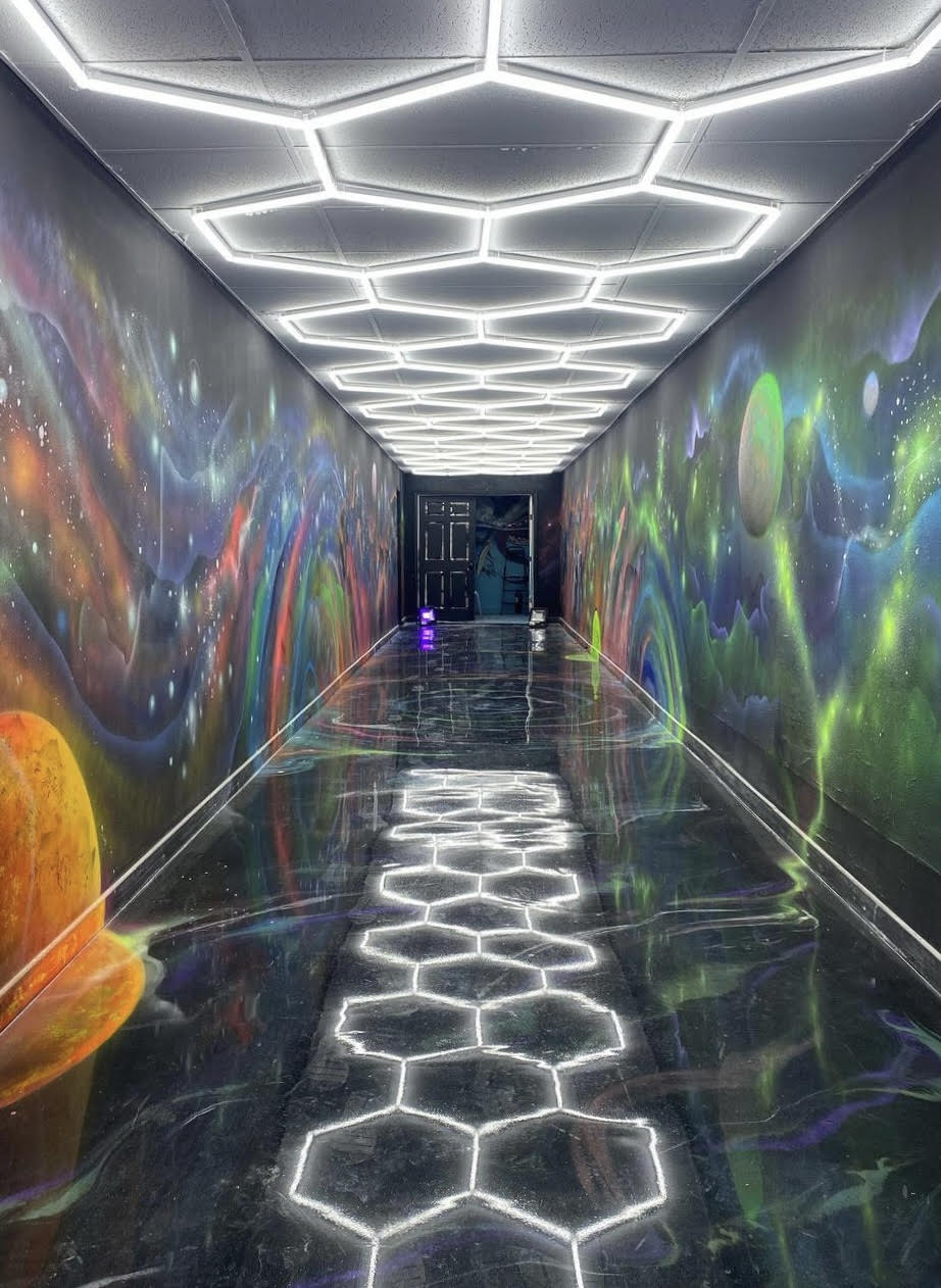 Hexagon lighting in hallway