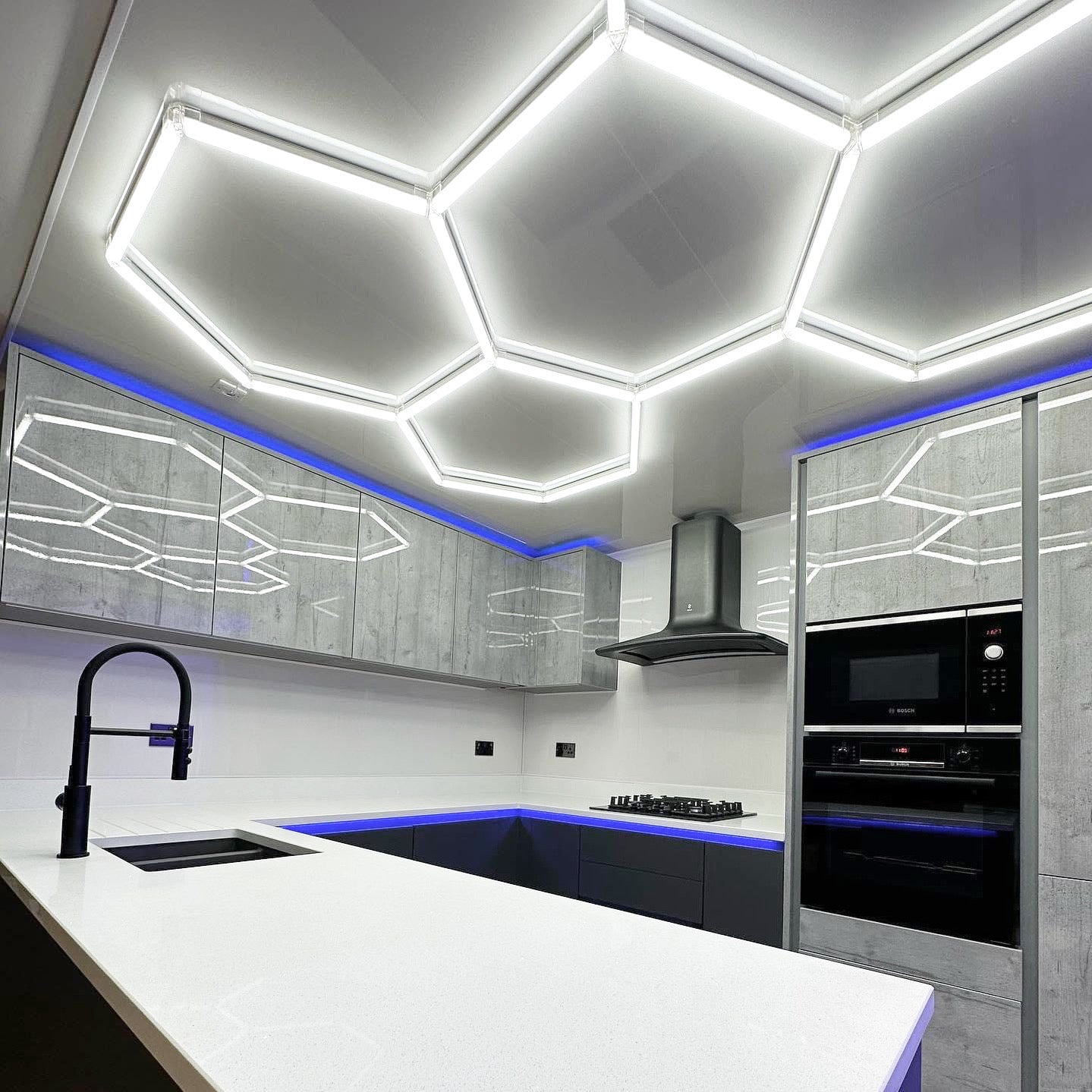 Hexagon lighting in modern kitchen